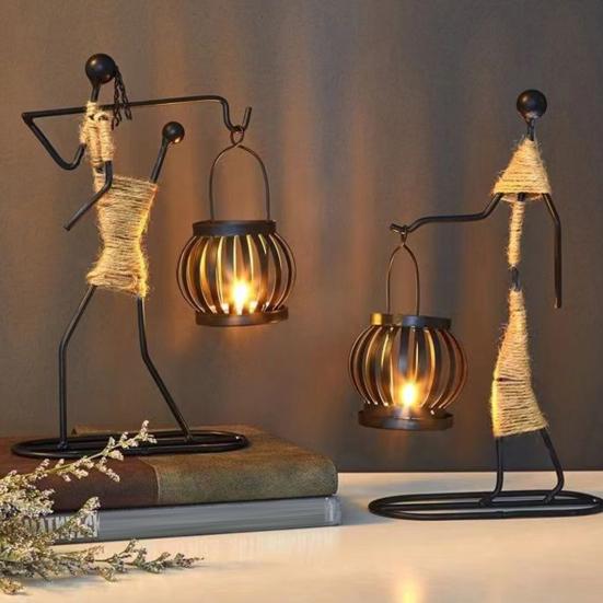 Metal Candle Holder Handmade Human Shape Candle Holder Iron Art Figure Tea