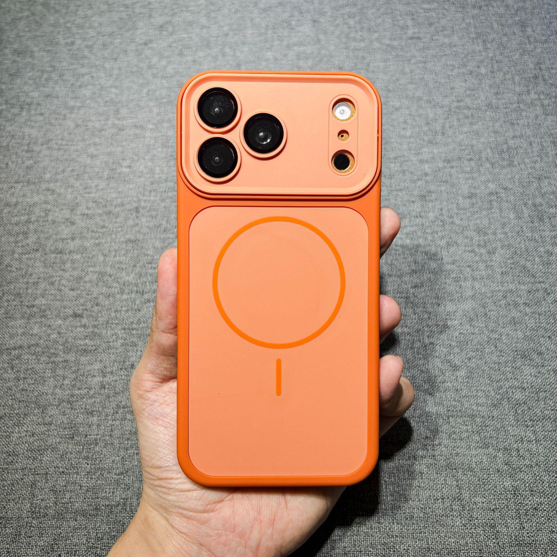 

Apple 17 Promax Skin-Feel Magnetic Case: Solid Color Full Coverage Anti-Drop Cover for iPhone 16. iPhone 15 Pro помаранчевий