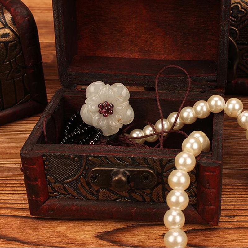 Antique Mini Wood Treasure Chest Storage Box Jewelry Organizer Box Gift Box