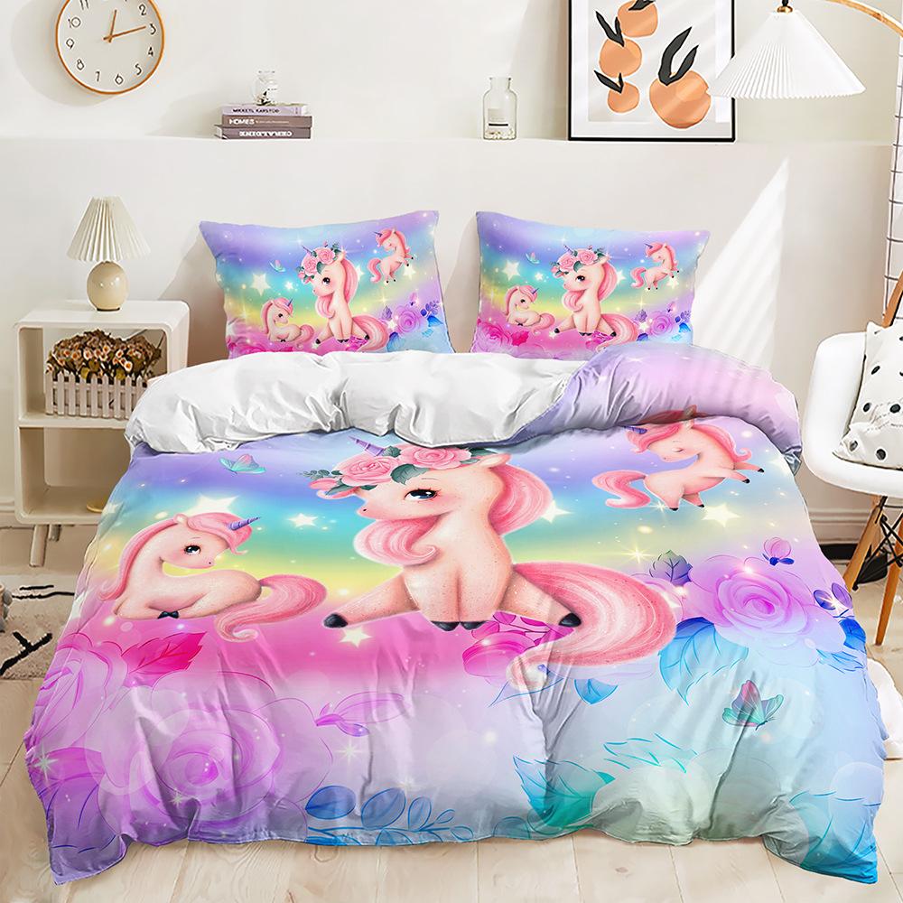 Three-Piece Closed-Eye Unicorn Eyelash Quilt Cover Bedding Kit Children'S Room