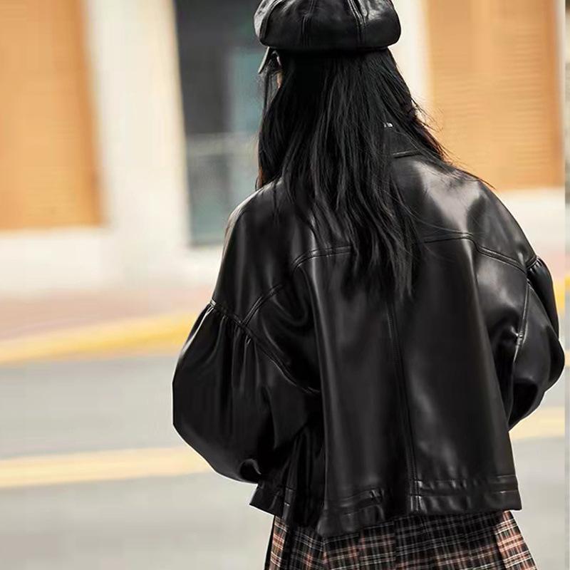 Faux Leather Jacket Women Oversize PU Coat Loose Casual Streetwear Female Cardigan