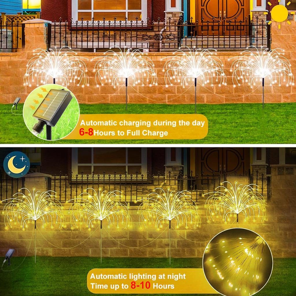 Solar Garden Lights Outdoor Waterproof Firework String Light Smart for Yard Decorative Outside LED Sparkler Lamp 8 Lighting Mode