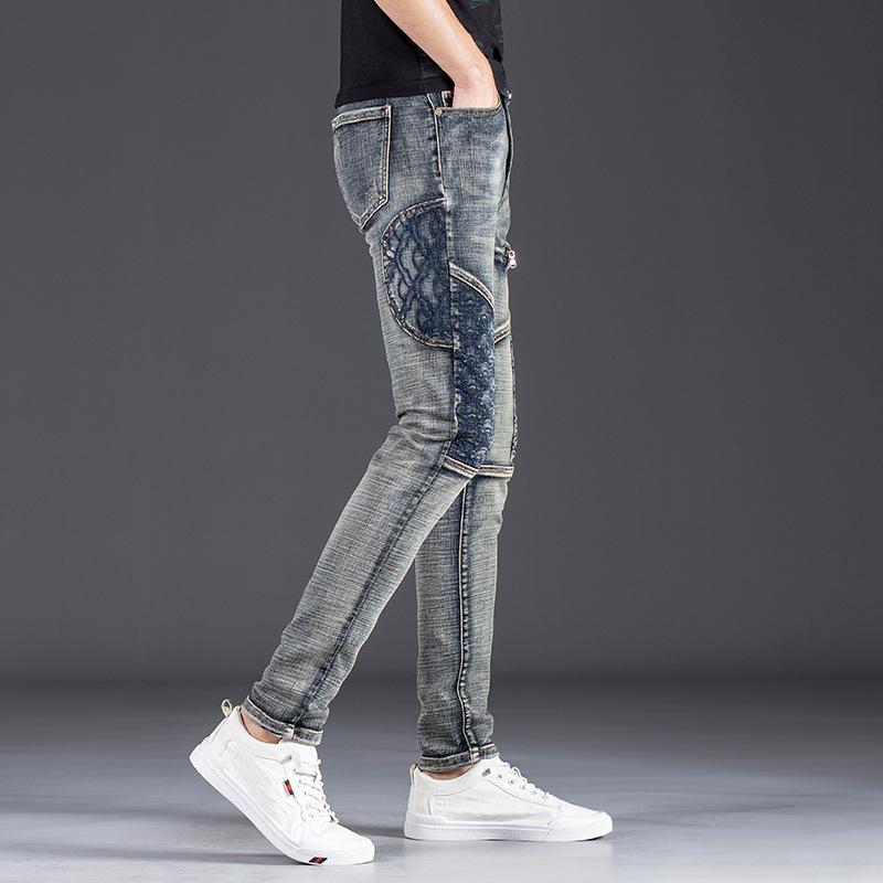 Men's Nostalgic Embroidered Slim Jeans - High-End Luxury Stretch Casual Pants