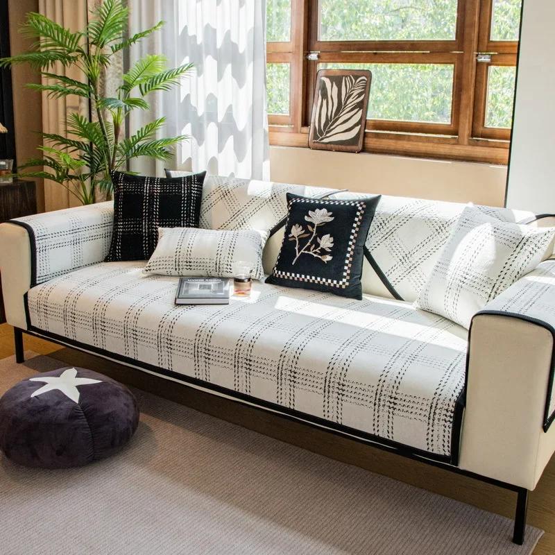 INS Style Chenille Sofa Cover Mat Four Seasons Universal Non-Slip Couch Slipcovers L-shaped Sofa Towel Protector for Living Room