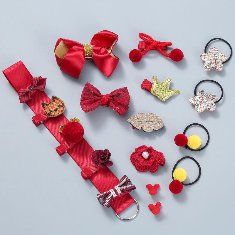 Korean Style 18-Piece Children's Hair Clips Gift Set - Hair-Friendly Bows & Crown Hairpins for Girls