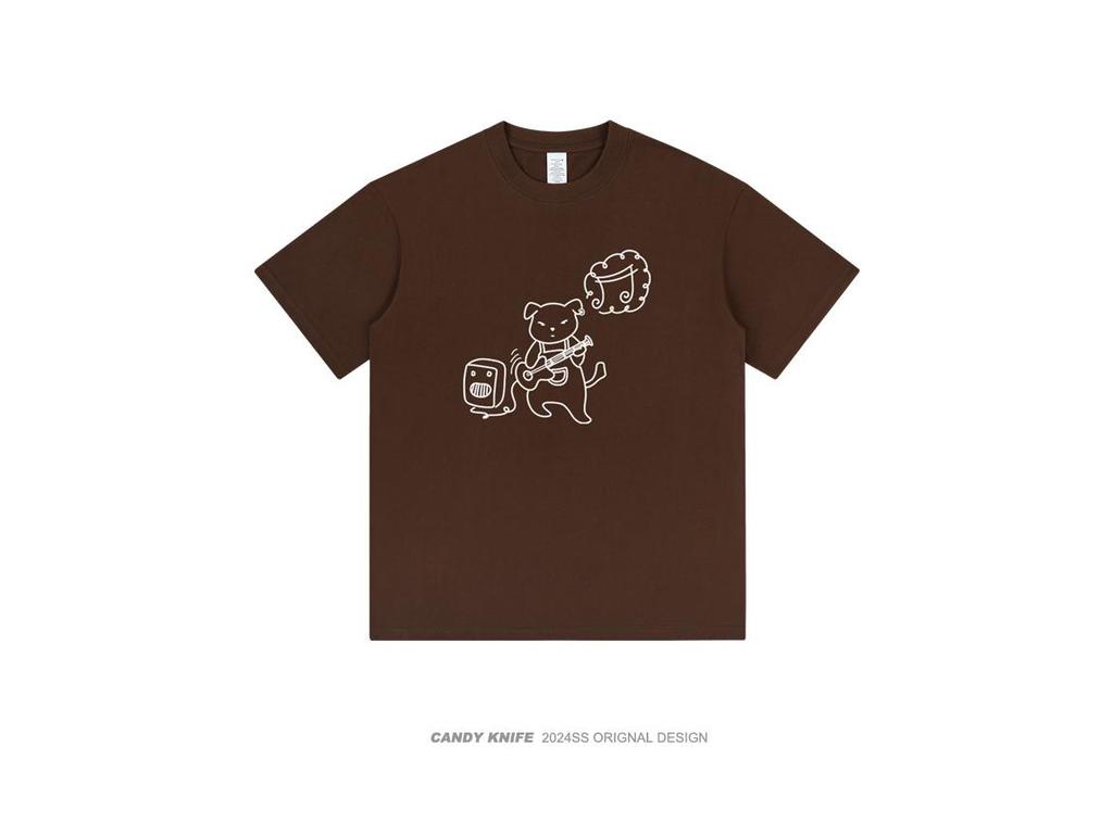 Cartoon Doodle Print Short Sleeve Cotton T-Shirt - Fun & Loose Summer Couple Wear