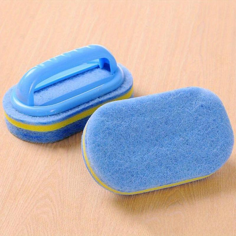 1pc Multi-Purpose Magic Cleaning Sponge with Ergonomic Handle Blue & Yellow Striped Scrubbing Pad for Kitchen, Bathroom,Toilets & Ceramics