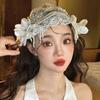 Pearls Beads Bridal Hat Lace Floral Wedding Headwear Vintage Bride Headdress  Hair Jewelry