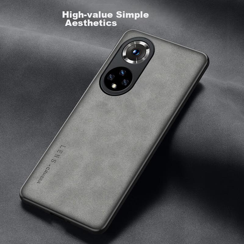 Honor 50 Phone Case, Honor 50 Full Lens Protection, Silicone Soft Edge, Shockproof, Ultra-Thin, Simple And Leather Texture Case, Quiet Black