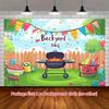 2D BBQ Party Background Cloth, Cartoon Grill and Backyard Decor