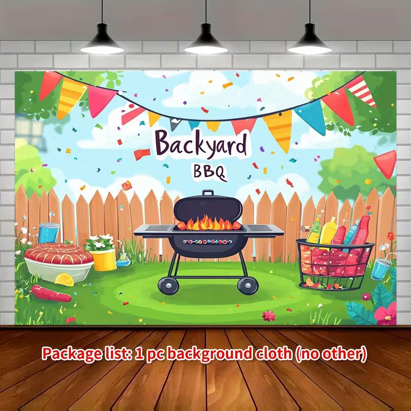 

2D BBQ Party Background Cloth, Cartoon Grill and Backyard Decor 47.2x31.5inch/120*80cm