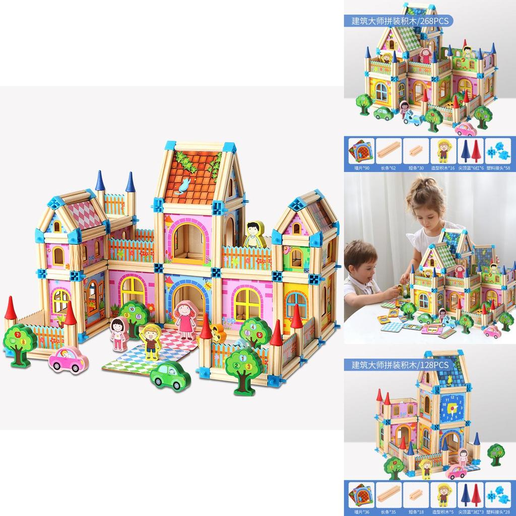 Wooden Castle Building Blocks Set For Kids With Diy Construction And Parentchild Interaction