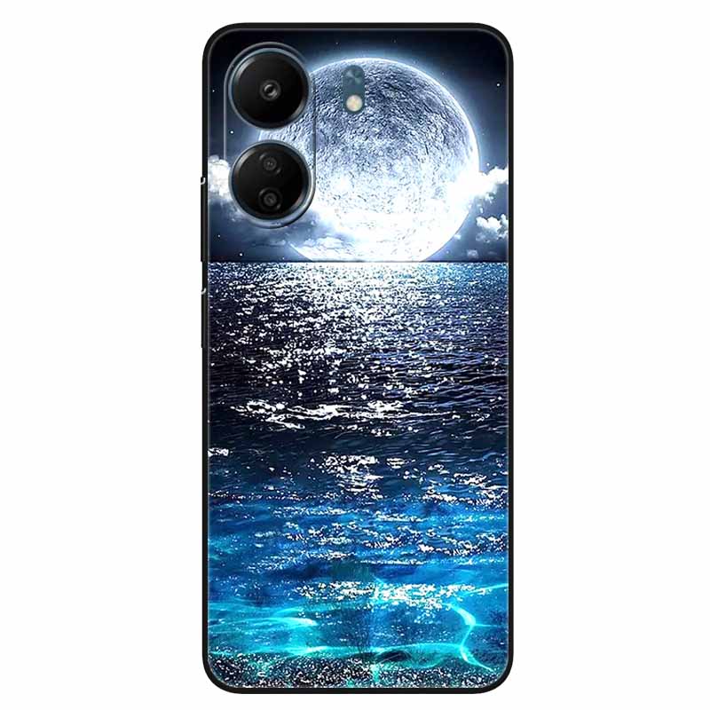 For Xiaomi Redmi 13C 4G Case Animals Painted Black Bumper Silicon TPU Coque for Redmi13C 4G 13 C Shockproof Covers Wolf Soft Bag