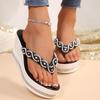 Fashion Brand Designer Pearl Bead Strap Flip Flops Women 2025 Summer Black Chunky Platform Wedge Heels Slippers Plus Size 43 Slippers