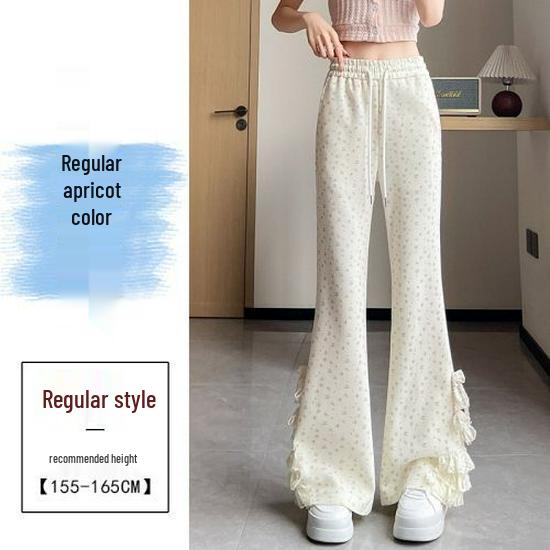 Lace Bow Floral High-Waisted Wide-Leg Summer 2026 Women's Casual Pants
