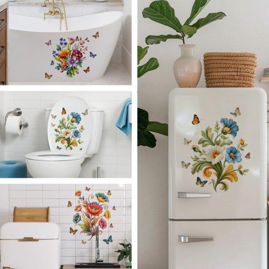 Flower Wall Stickers Peel And Stick Self-Adhesive Floral Decal for Walls Cabinets Refrigerators Bedroom Bathroom Kitchen Decor