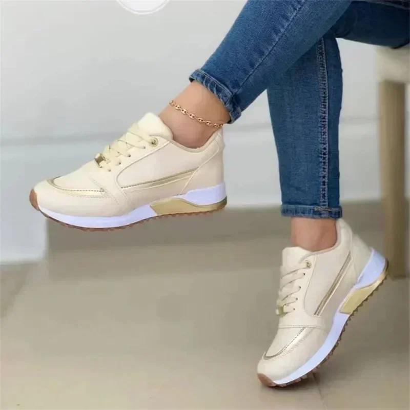 Fashion New Women Sneakers Patchwork Lace Up Flat Shoes Women Lightweight Female Platform Shoes Classic Versatile Zapatillas De Mujer