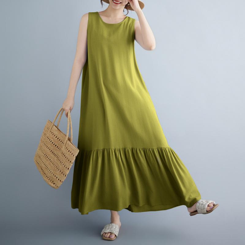 

Women s Plus Size Sleeveless Round Neck Casual Summer Dress Plus Size зелений