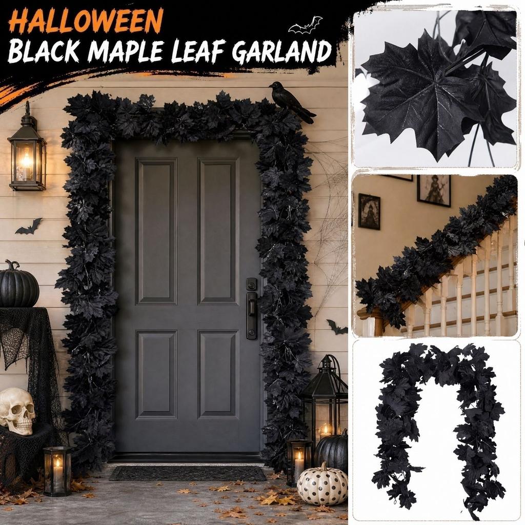 1.7m Artificial Black Maple Leaf Garland for Halloween Party Decoration