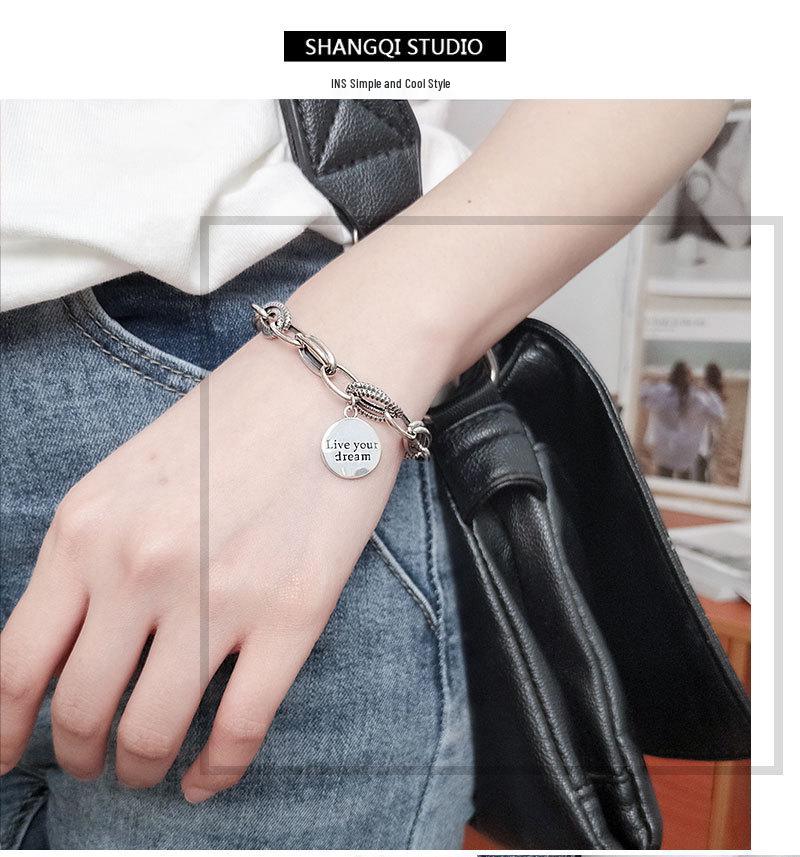 Korean Copper Dream Bracelet: Women's Retro Fashion Letter Wristband, Artistic Niche Jewelry Trend.