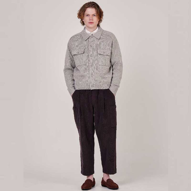CUSTOMUS Men'S Semi-Oversized Trucker Wool Knit Cardigan Cxs25Wscdc24 Bei