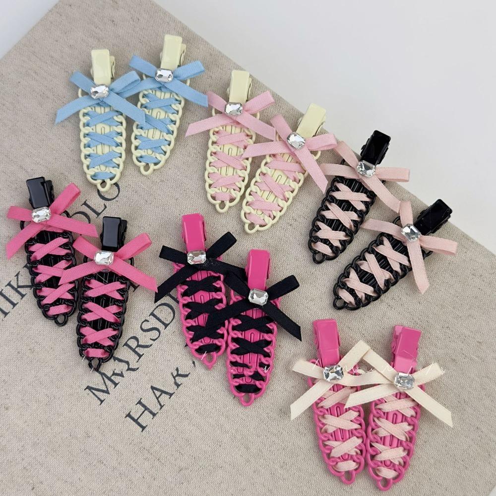 

Y2K Ribbon Bow Hairpins Metal Hair Clip Hair Accessories Rhinestone BB Clip Girls чёрный/розы красного