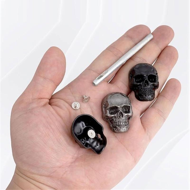 3D Skeleton Pins Metal Skull Rivet Screw Leather Craft Tool Skull Head Button Screws with Drilling Tool For Crafting