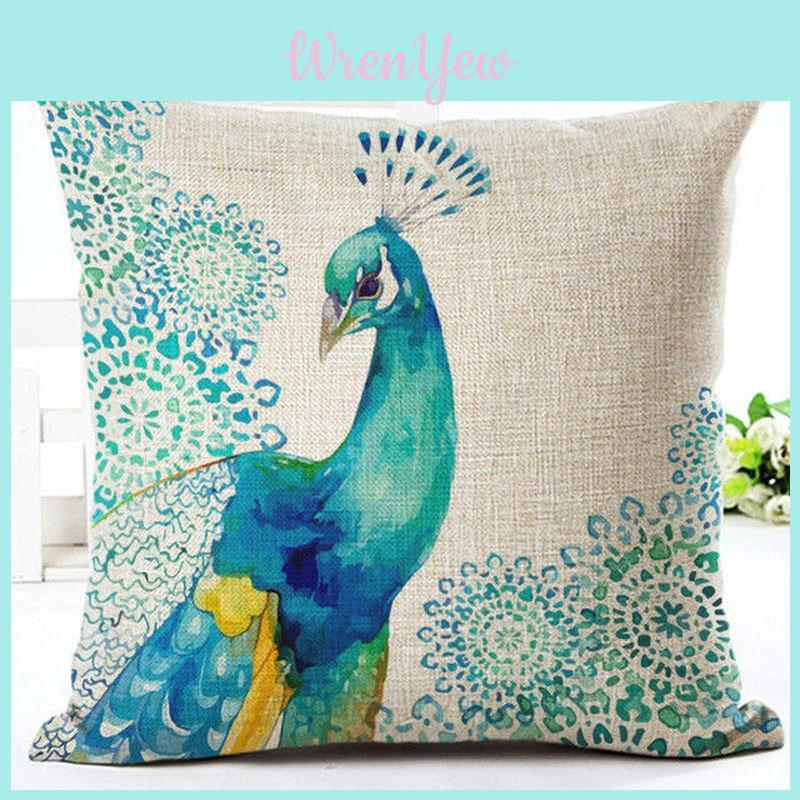 Capa de Almofada de Linho Luxuosa com Design Deslumbrante de Pavão para Sofá e Quarto