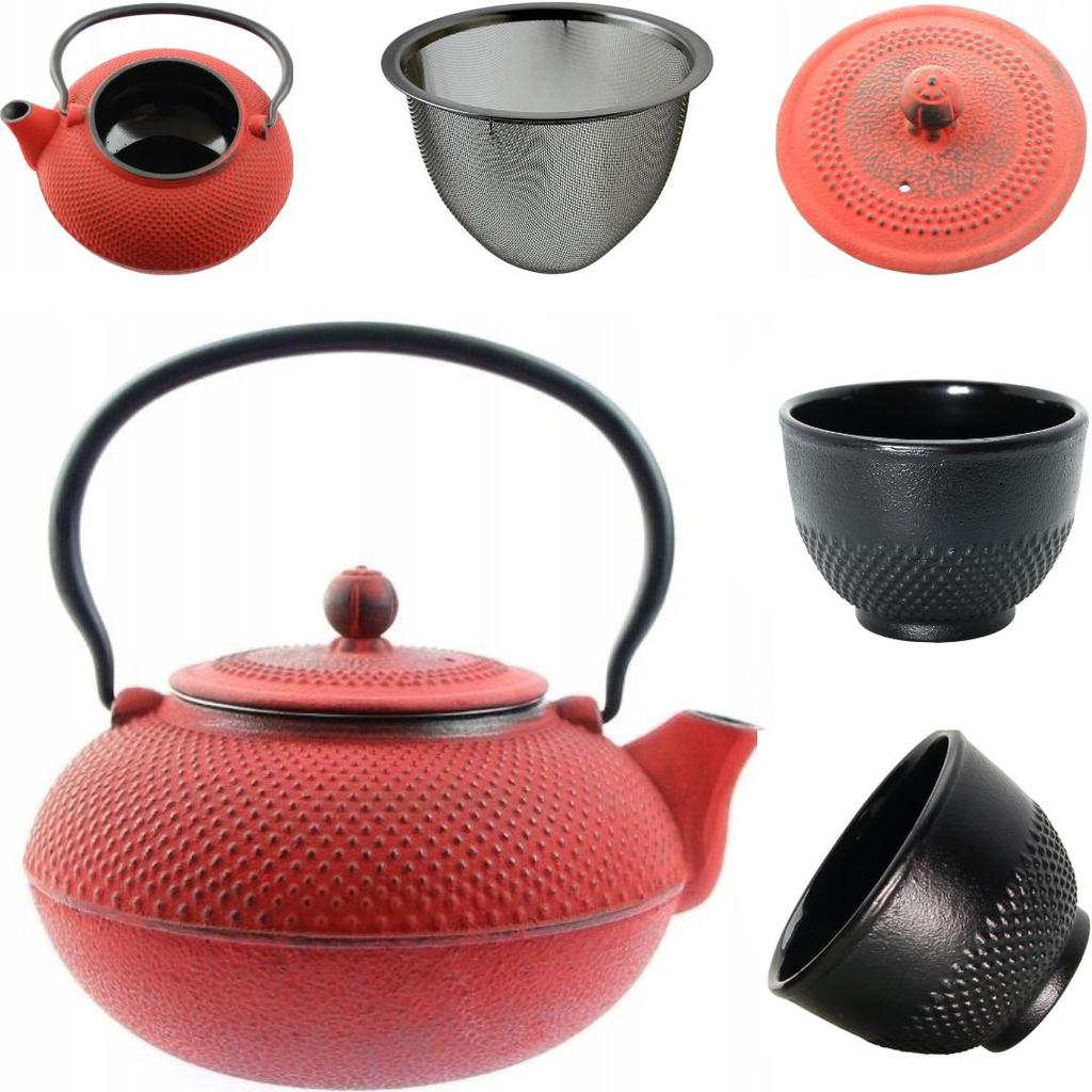 KETTLE 1.5 L CAST IRON TEAPOT STRAINER TEA INFuser SET + 2x CUPS