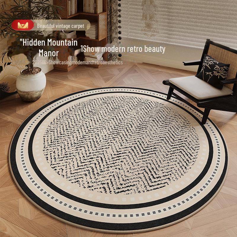 "2025 French Retro Round Living Room Carpet: Light Luxury, High-End, Dirt-Resistant Mat for Sofa, Coffee Table, or Cloakroom"