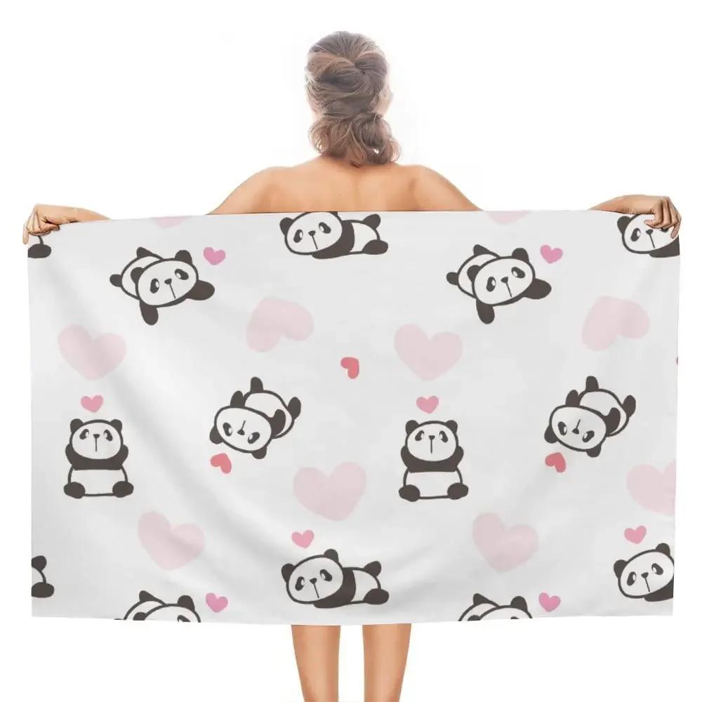 Cute Cartoon Panda Beach Towel Quick Dry Microfiber Soft Absorbent Bath Towel Outdoor Travel Spa Swim Pool Towels for Adult Kids