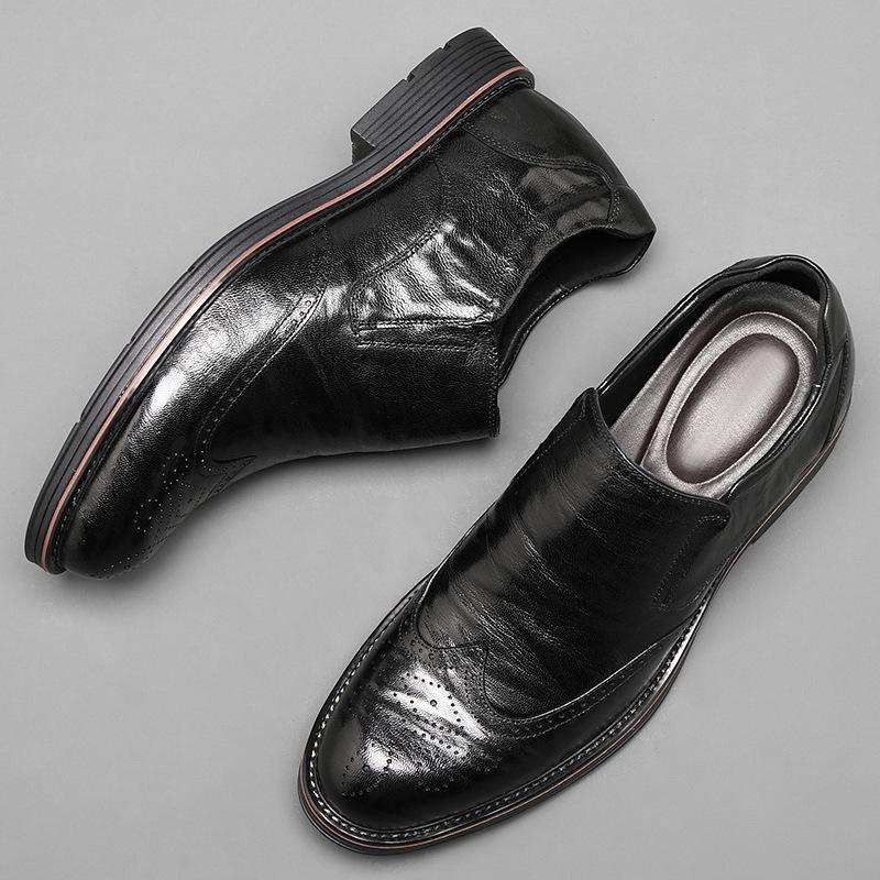 First layer sheepskin Brock men's leather shoes business dress heightening shoes one pedal foot cover casual beef tendon sole men's shoes