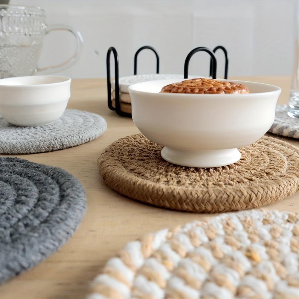 8-Piece Set Absorbent Drink Coasters, Minimalist Cotton Fabric Coasters with Non-Woven Lining for Coffee Table Home Decor Bar Housewarming Gift