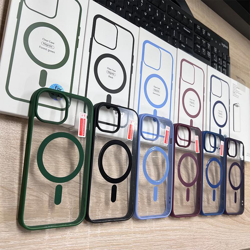 Applicable to iphone15 skin-sensitive frame magnetic case Apple 16ProMax transparent 13 protective cover 14 hard case wholesale