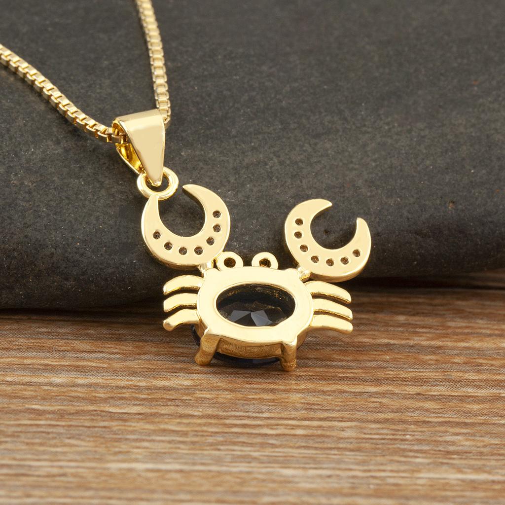 Nidin New Arrival Classic Crab Pendant Necklace for Women 4 Colors Cubic Zirconia Moon & Crab Choker Multicolor Fashion Jewelry
