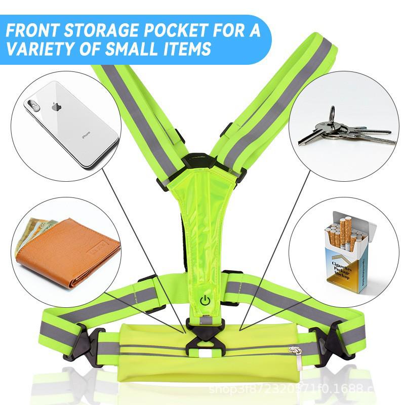 Reflective LED Vest with USB and Adjustable Bag for Night Running and Cycling