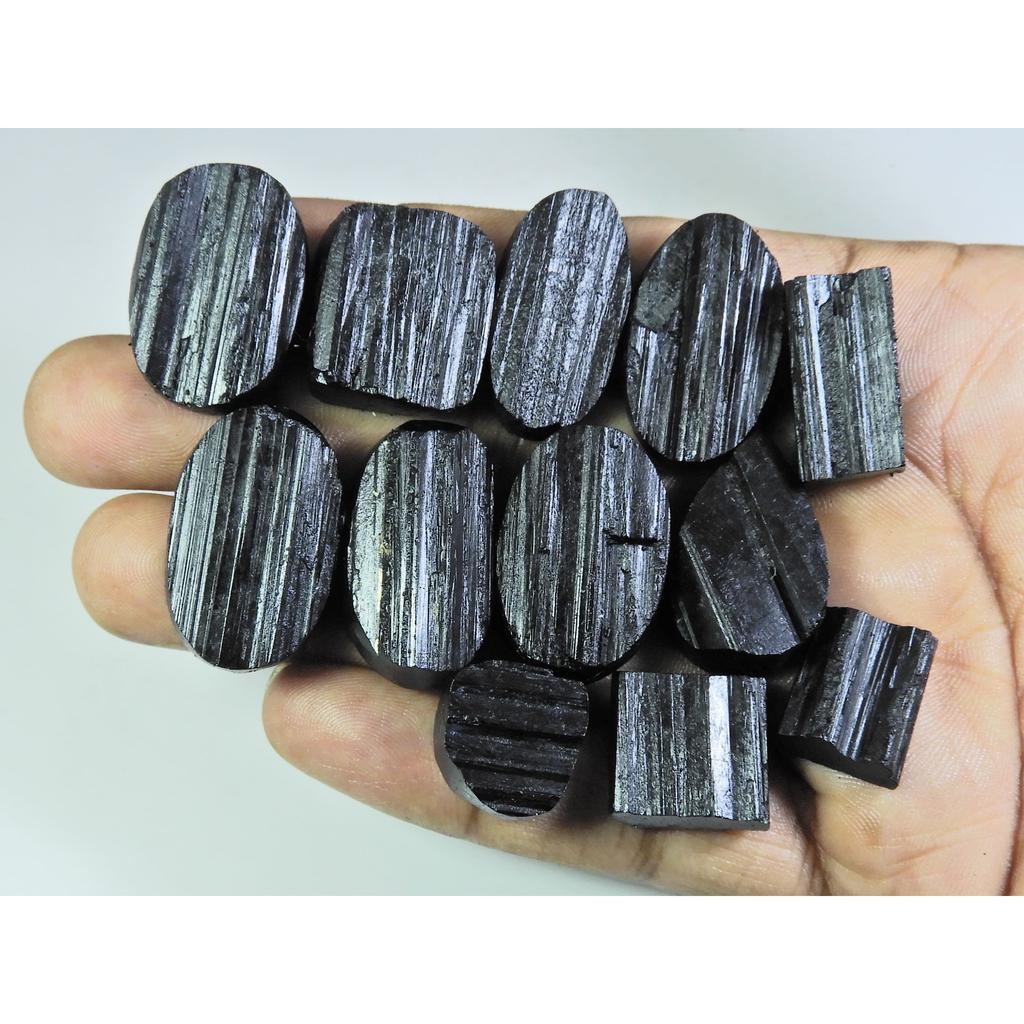 432Cts. Natural Black Tourmaline Mix Shape Cabochon Loose Gemstone 11Pcs Lot C-358