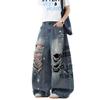 American niche retro high street design ripped jeans autumn high waist loose vibe fried street mopping pants tide