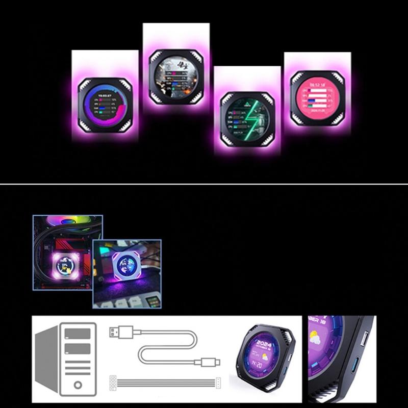 IPS Round Water Cooling Screen USB C Connecting Computer Temperature Monitors Dynamic 360°View for Customs PC Case