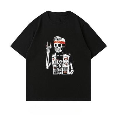 The Latest 2025 Retro Rock Skull Pattern Printed Fashionable Casual Short-sleeved Men's and Women's Loose Street Top
