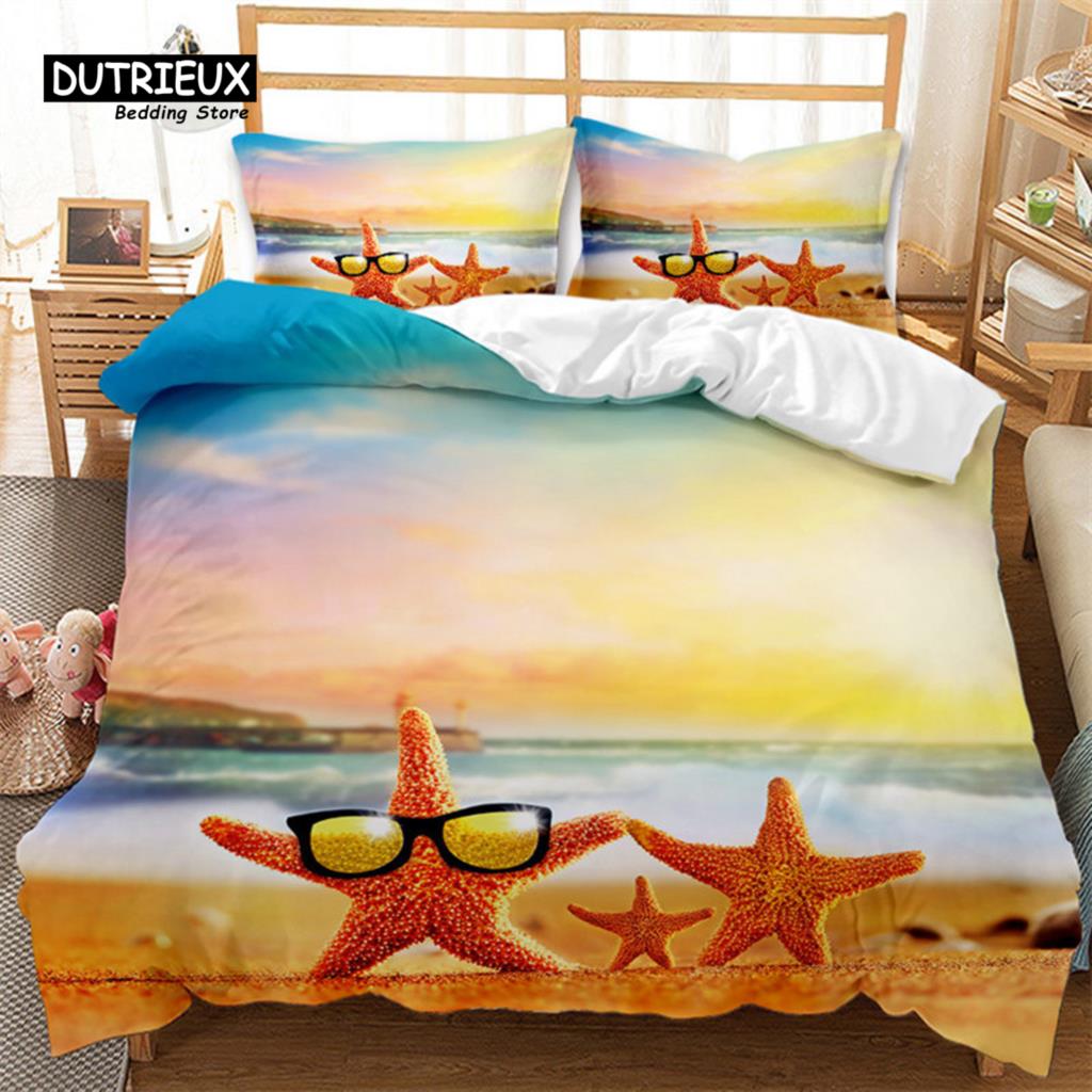 Hawaiian Summer Beach Duvet Cover Exotic Tropical Seascape Bedding Set Microfiber Palm Trees Comforter Cover For Kids Adult Room