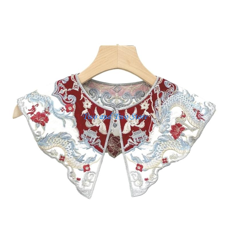 HX6F Fashion Embroidered Bead Detachable Collar Elegant Lace Neckpiece For Women