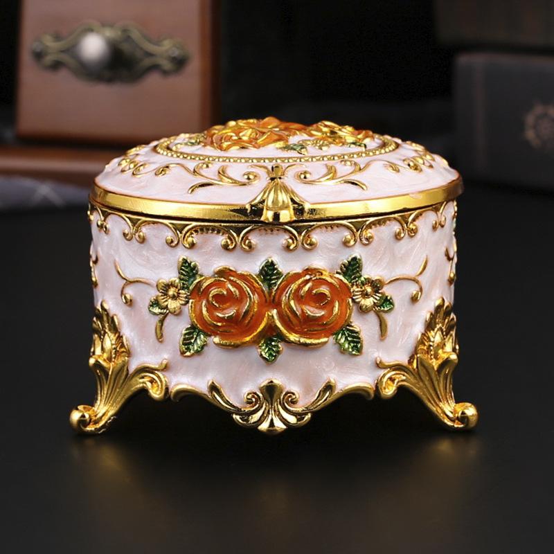 Europäische Rose Runde Schmuckschatulle Vintage Zuhause Emaille Schminktisch Metall Aufbewahrungsbox