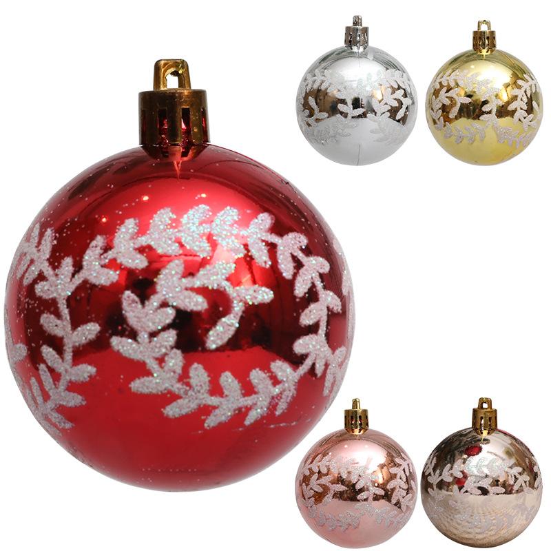 6Pcs 6cm Plastic Ball Christmas Tree Decor Willow Vine Pattern Painted Ball Festival Hanging Ornament