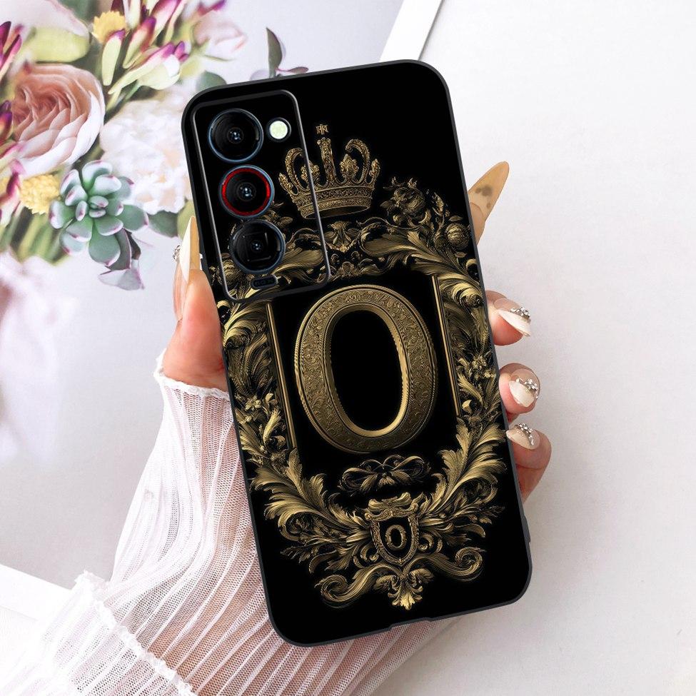 For Tecno Camon 18P Case Cover Luxury Crown A-Z Letters 2D Flat Pattern Soft Silicone Funda For Tecno CH7 Casing