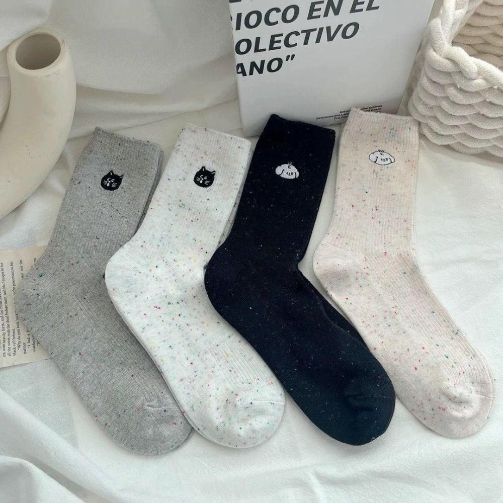 Breathable Cat Embroidery Socks Cotton Mid Tube Socks New Cartoon Socks