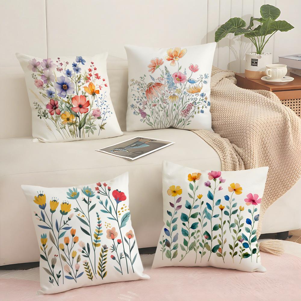 Spring Flowers Cushion Cover Short plush Doublesided Print Square Throw Pillow Covers Sofa Home Cushion Decor