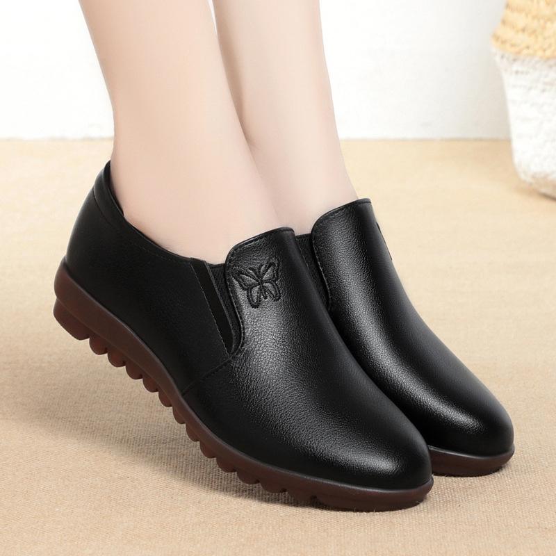 Fashion Soft Leather Round Head Women Casual Flats Oxford Single Shoes New Non-slip Warm Soft Sole Shoes