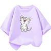 Girls Clothes 2024 Summer Fashion T-Shirt Fun And Cute Cat Kitten Print Short-Sleeved Tops Children Summer Clothes