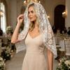 Women Veil 1-Tier Wedding Veil with Exquisite Lace Binding Romantic Bridal Headpiece for Church Ceremonies Engagement Banquets